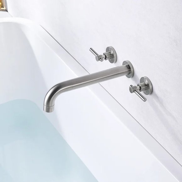 Brushed Nickel Two Handle Wall Mounted Roman Tub Faucet - Picture 1 of 5